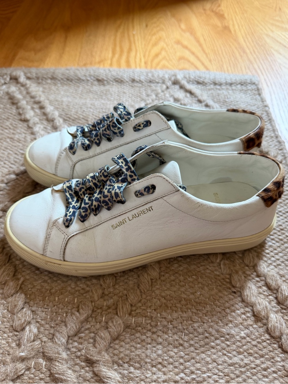 MSaint Laurent Court Classic Leather Sneakers Leopard Pony Hair HeelEU 36.5
